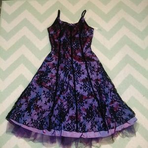 Vintage metallic purple dress with black lace